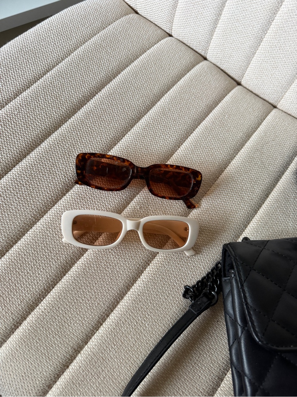 Two Retro Rectangle Sunglasses - Tortoiseshell & White - Picture 5 of 5